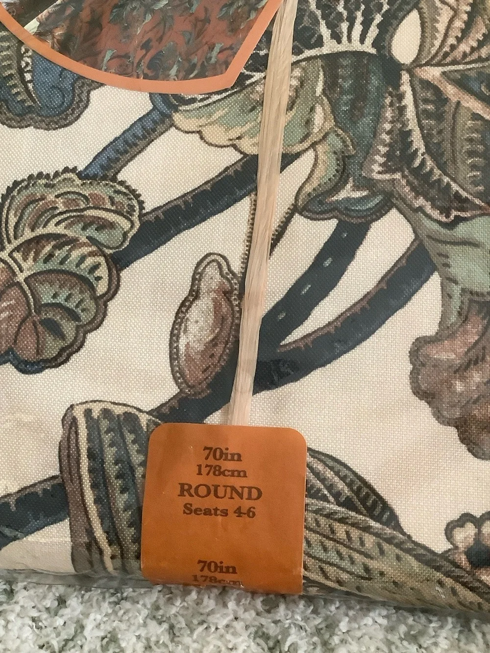 Tommy Bahama Tropical Leaves Tablecloth in Beige, Green, Blue NWT 70” Round